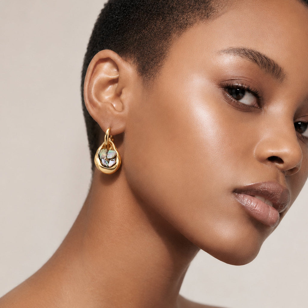 S925 Silver Abalone Shell Drop Hoop Earrings