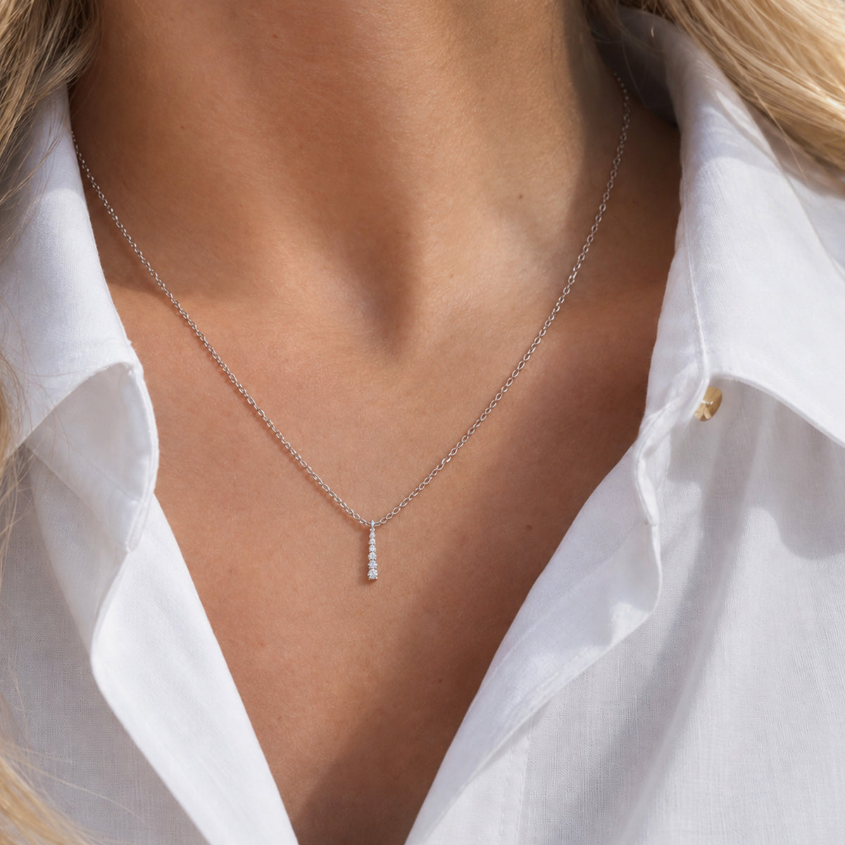 Gold-Plated Graduated Stone Bar Necklace
