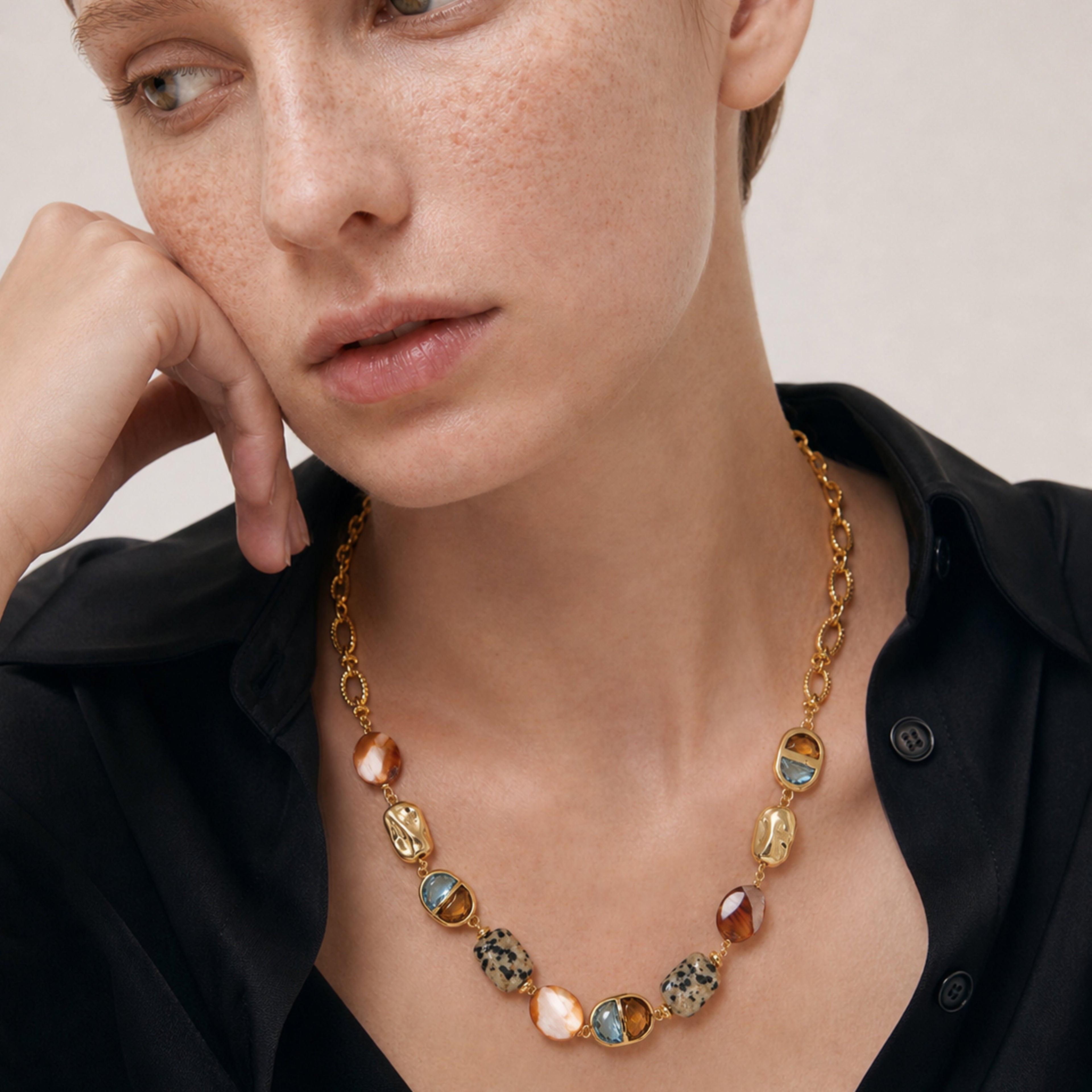 Mixed Stone Gold-Tone Statement Necklace