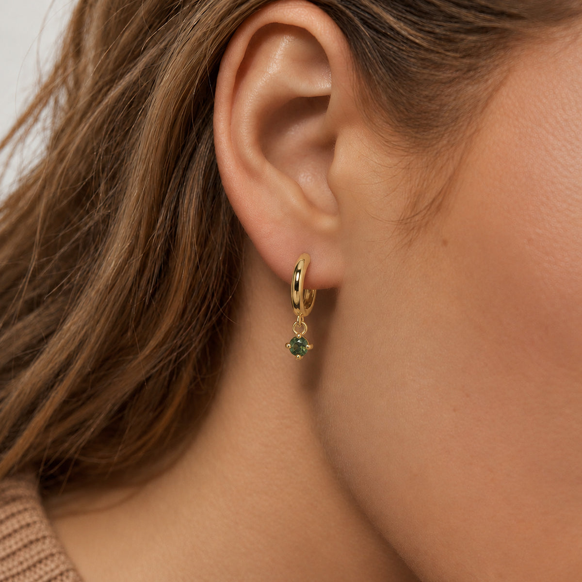 S925 Silver Moss Agate Drop Huggie Earrings