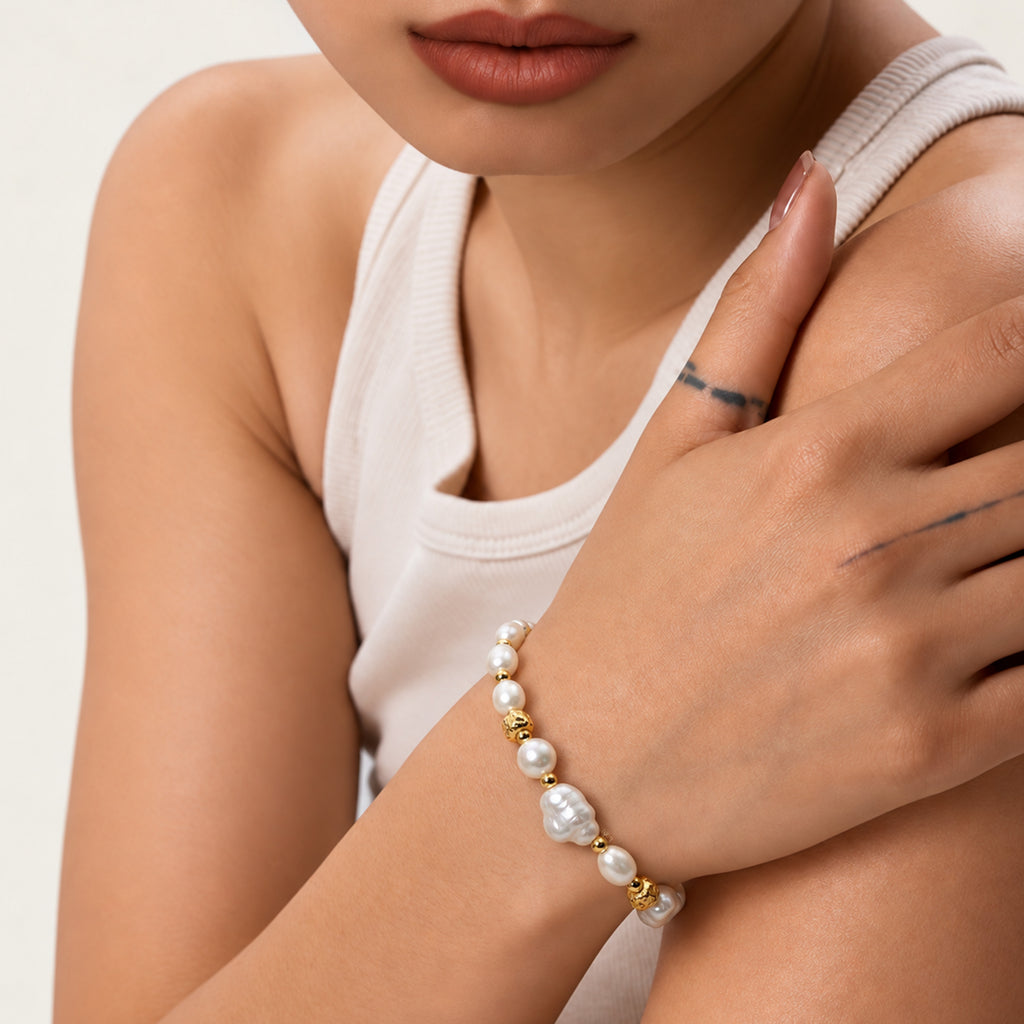 18K Gold-Plated Irregular Baroque Pearl Bracelet