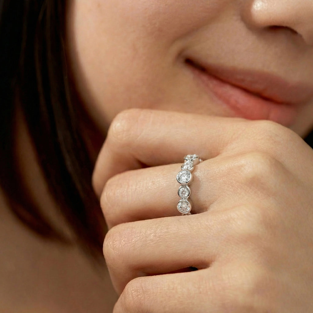 Adjustable S925 Bezel-Set Zircon Chain Ring