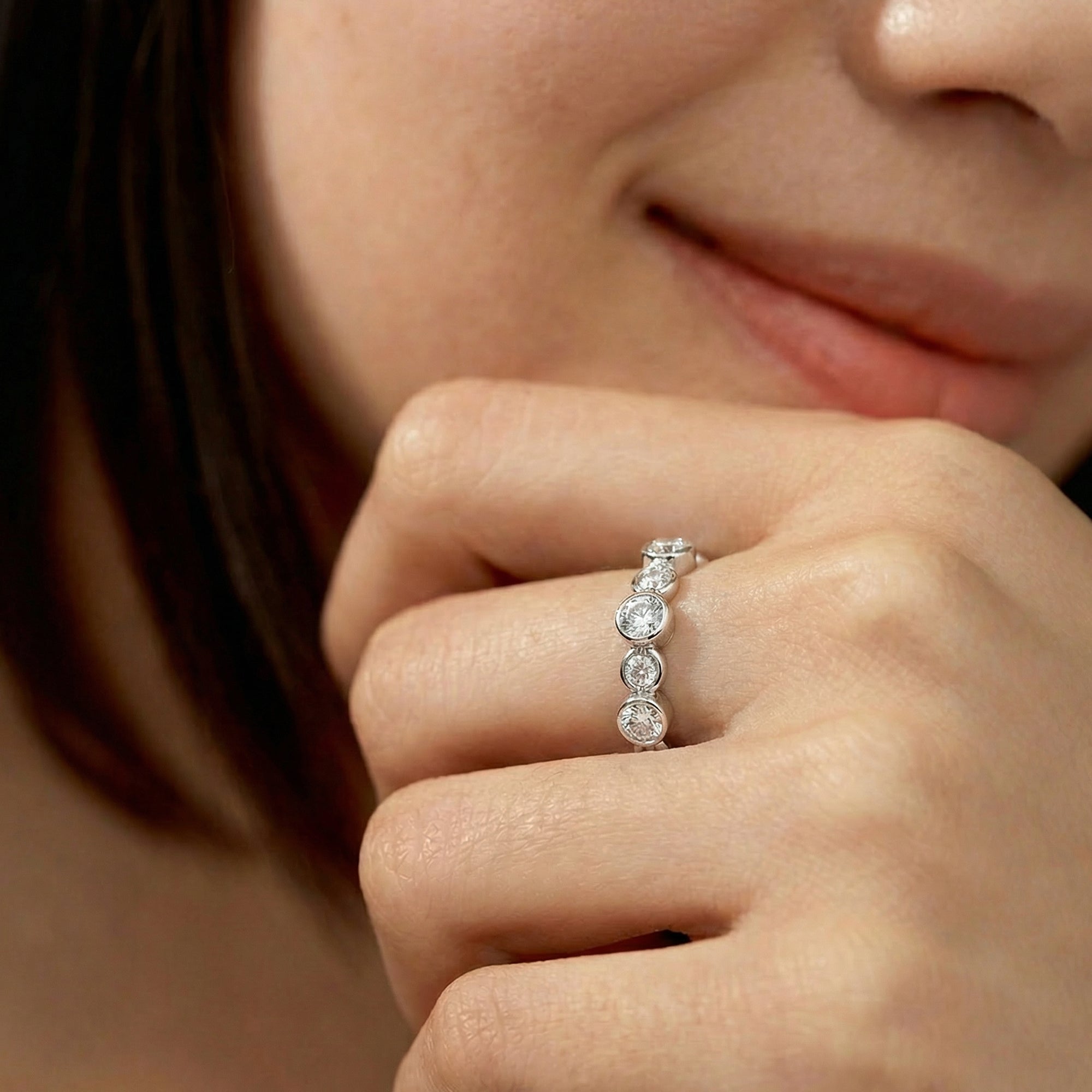 Adjustable S925 Bezel-Set Zircon Chain Ring