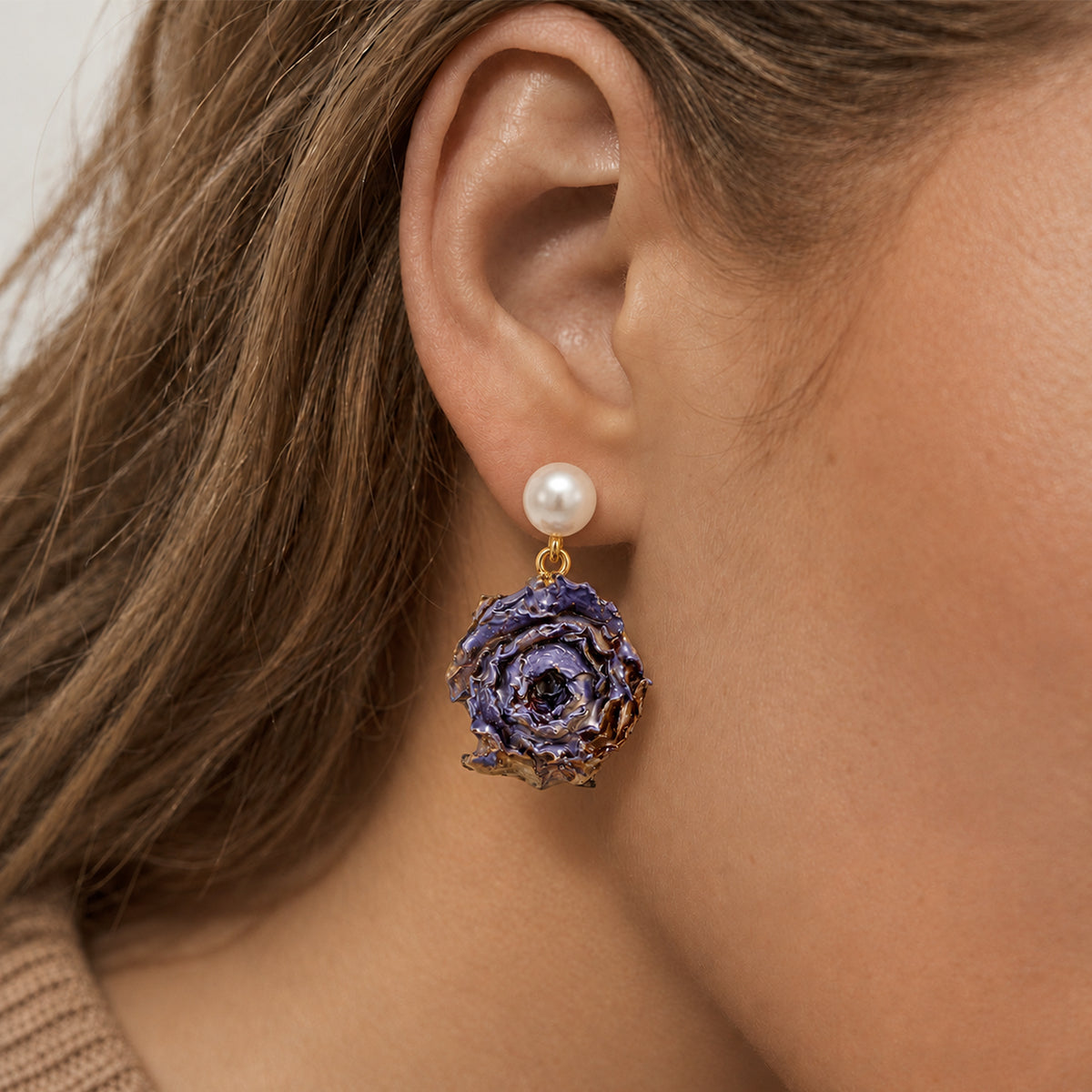 Resin Floral Pearl S925 Drop Earrings