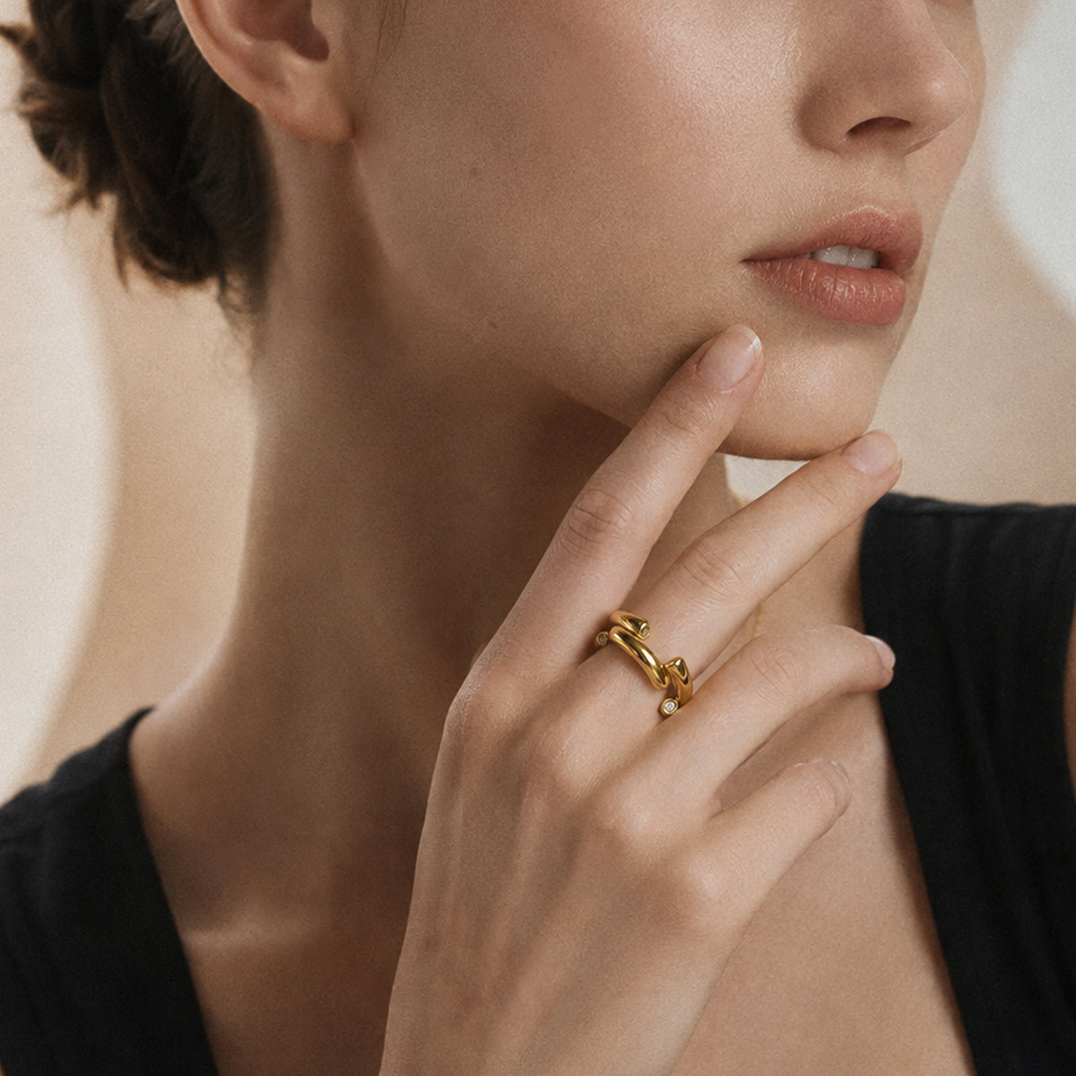 Two-Tone Open Link 18K Gold-Plated Stainless Steel Ring