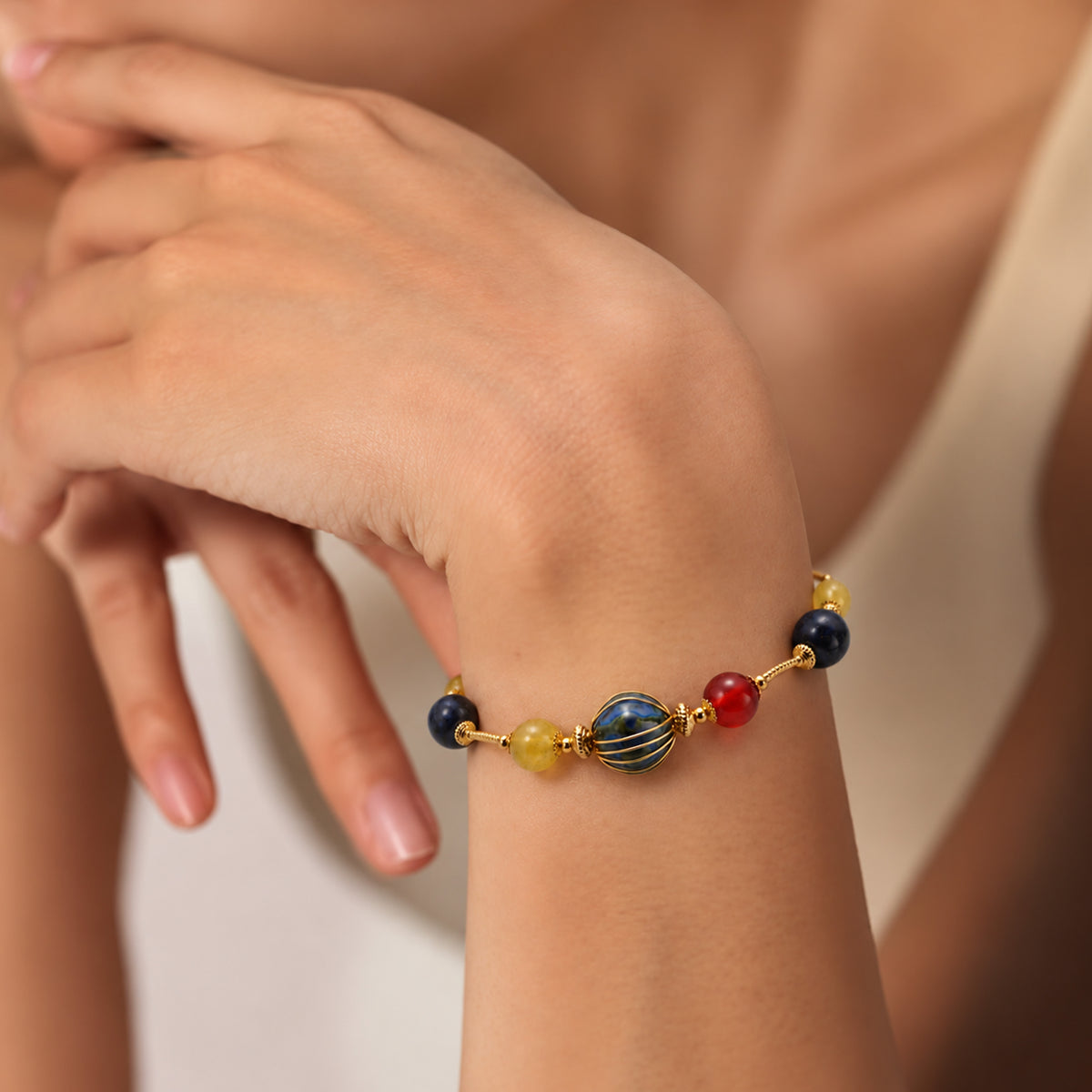 Gold-Plated Multicolor Ceramic Bead Bracelet