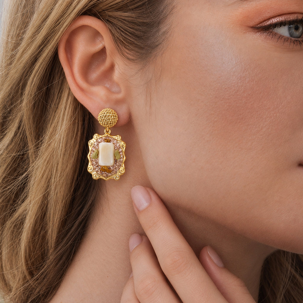 S925 White Shell and Natural Stone Drop Earrings