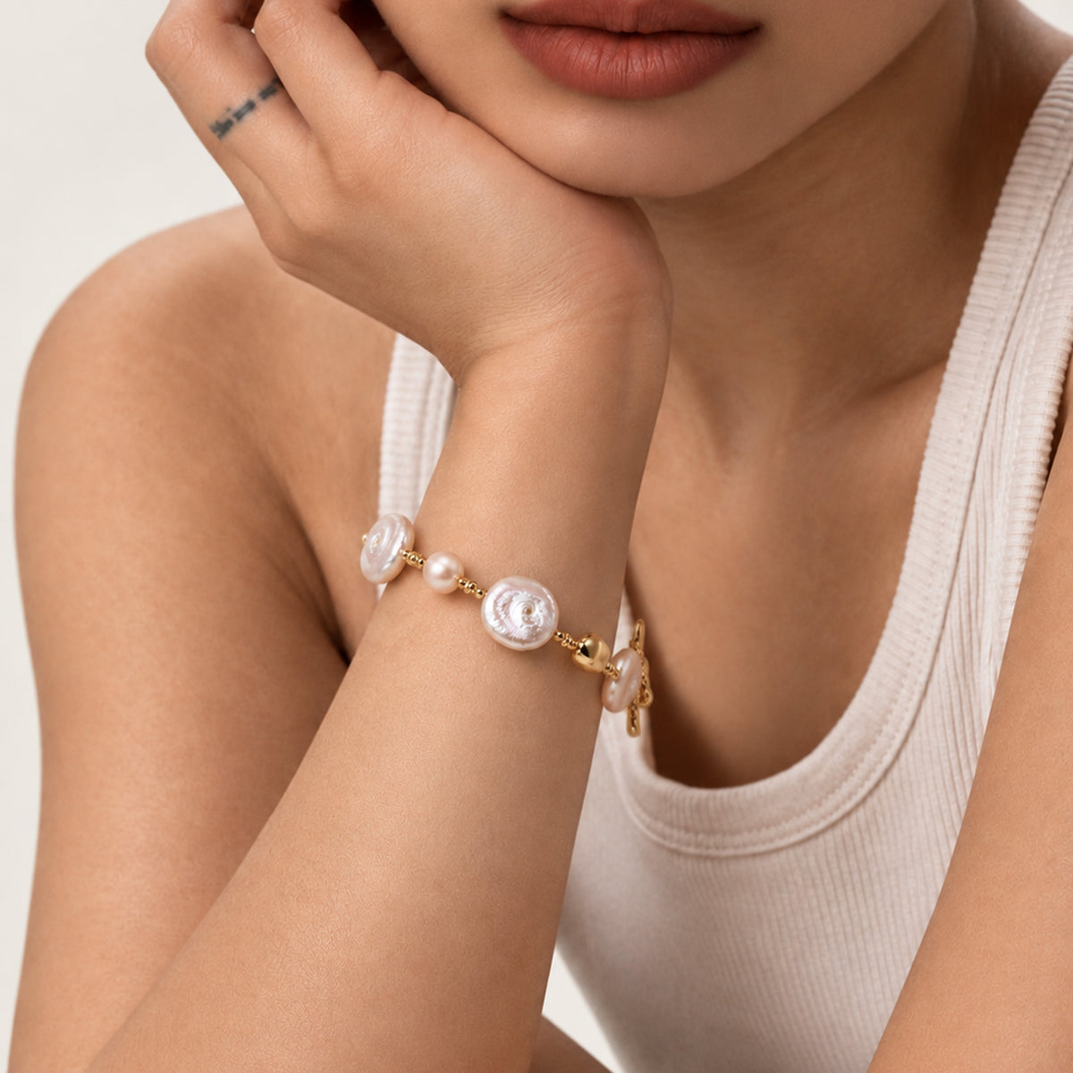 18K Gold-Plated Coin Pearl Toggle Bracelet