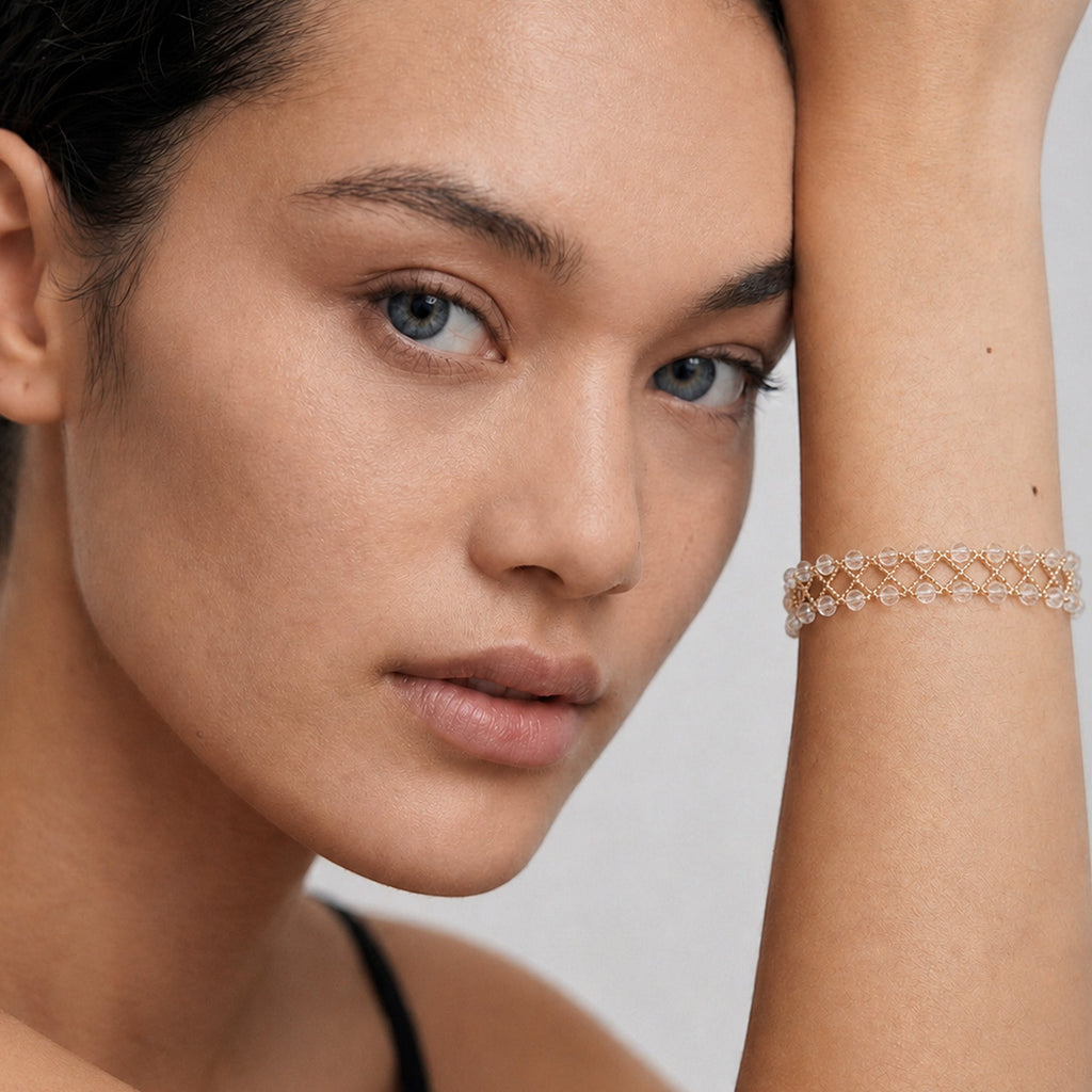 Gold-Tone Sterling Silver Beaded Mesh Bracelet