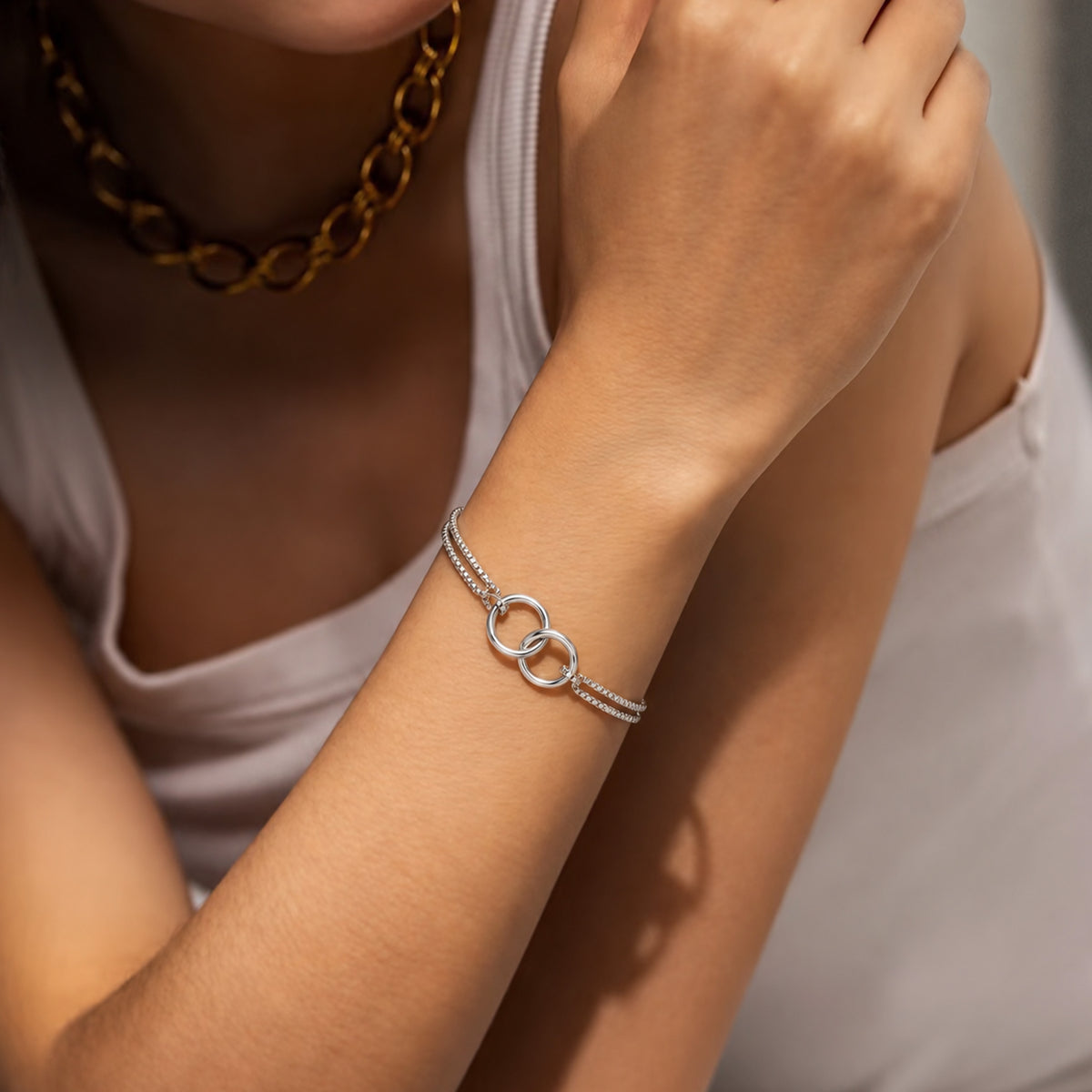 Interlocking Ring S925 Silver Chain Bracelet
