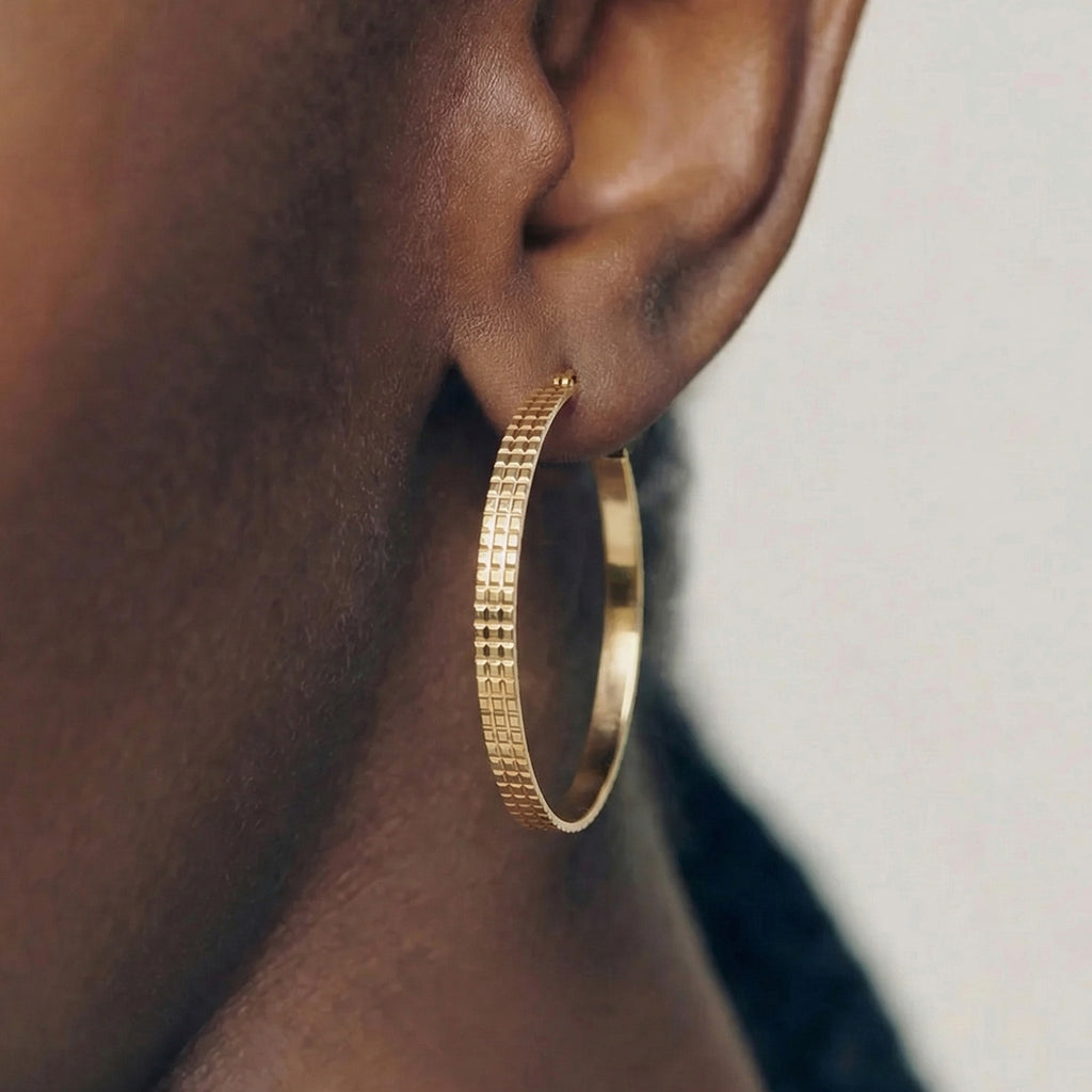 Textured Gold-Tone Large Hoop Earrings