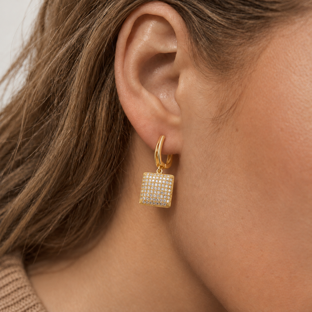 Pavé Zircon Square Leverback Drop Earrings