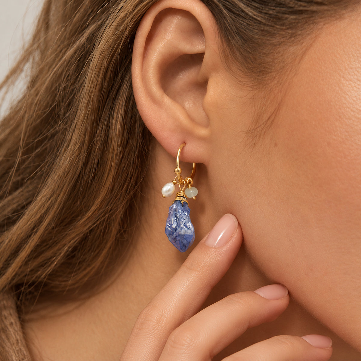 Natural Kyanite Pearl S925 Drop Earrings