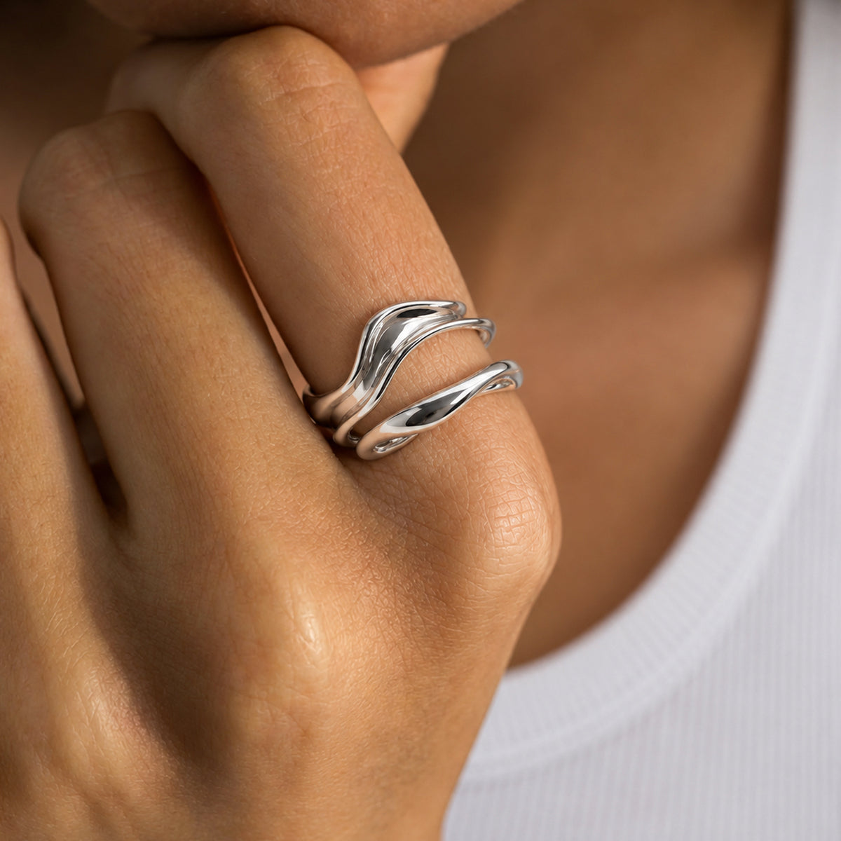 Sculptural Wave Adjustable Copper Ring