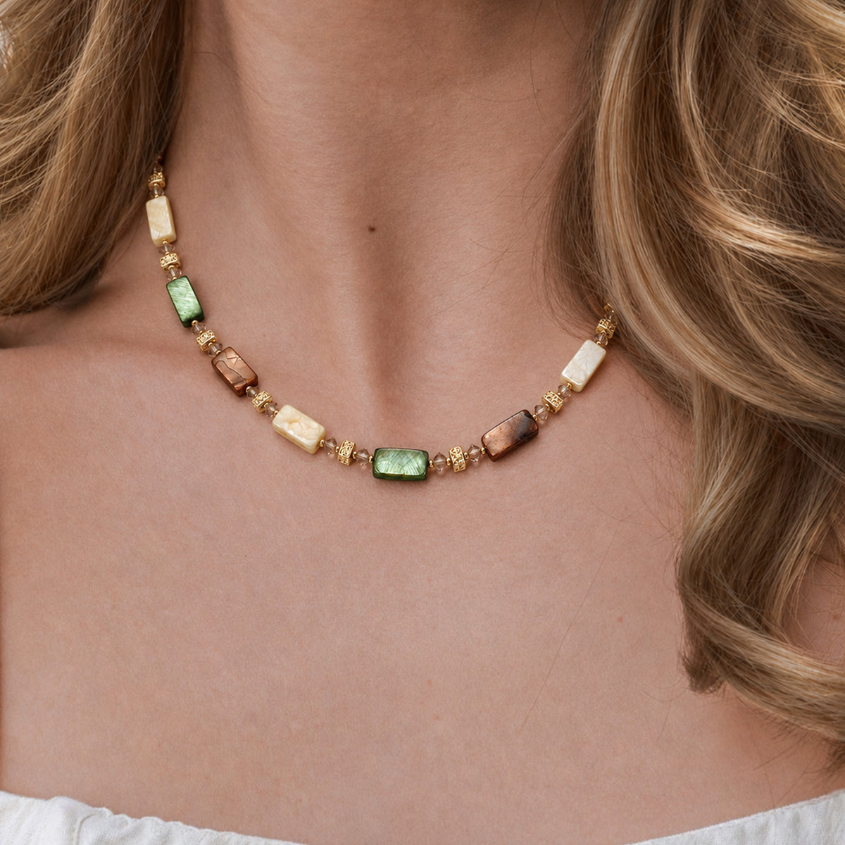 Shell and Glass Crystal Slider Necklace