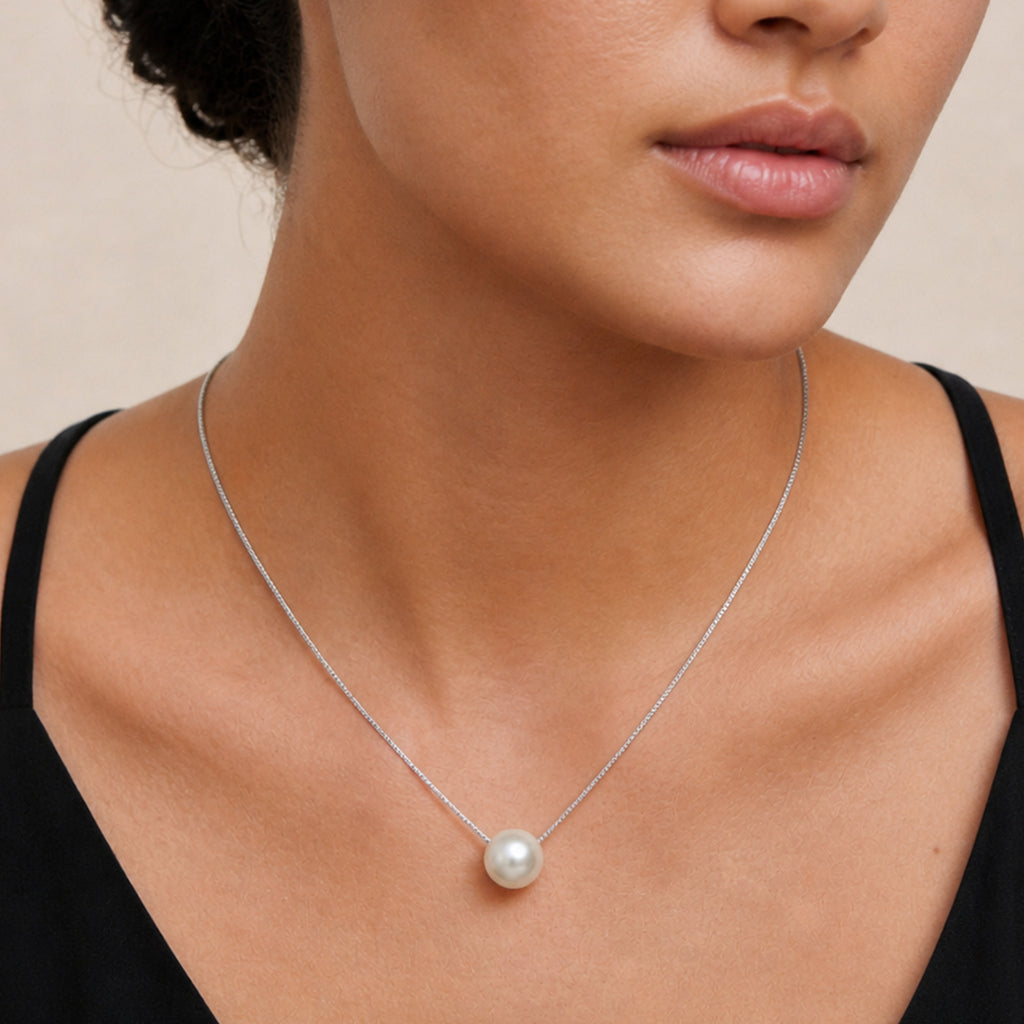 Sterling Silver Floating Pearl Box Chain Necklace