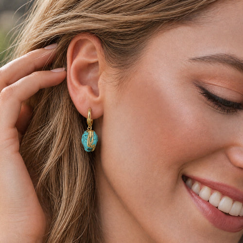 18K Gold-Plated Imitation Turquoise Drop Hoop Earrings