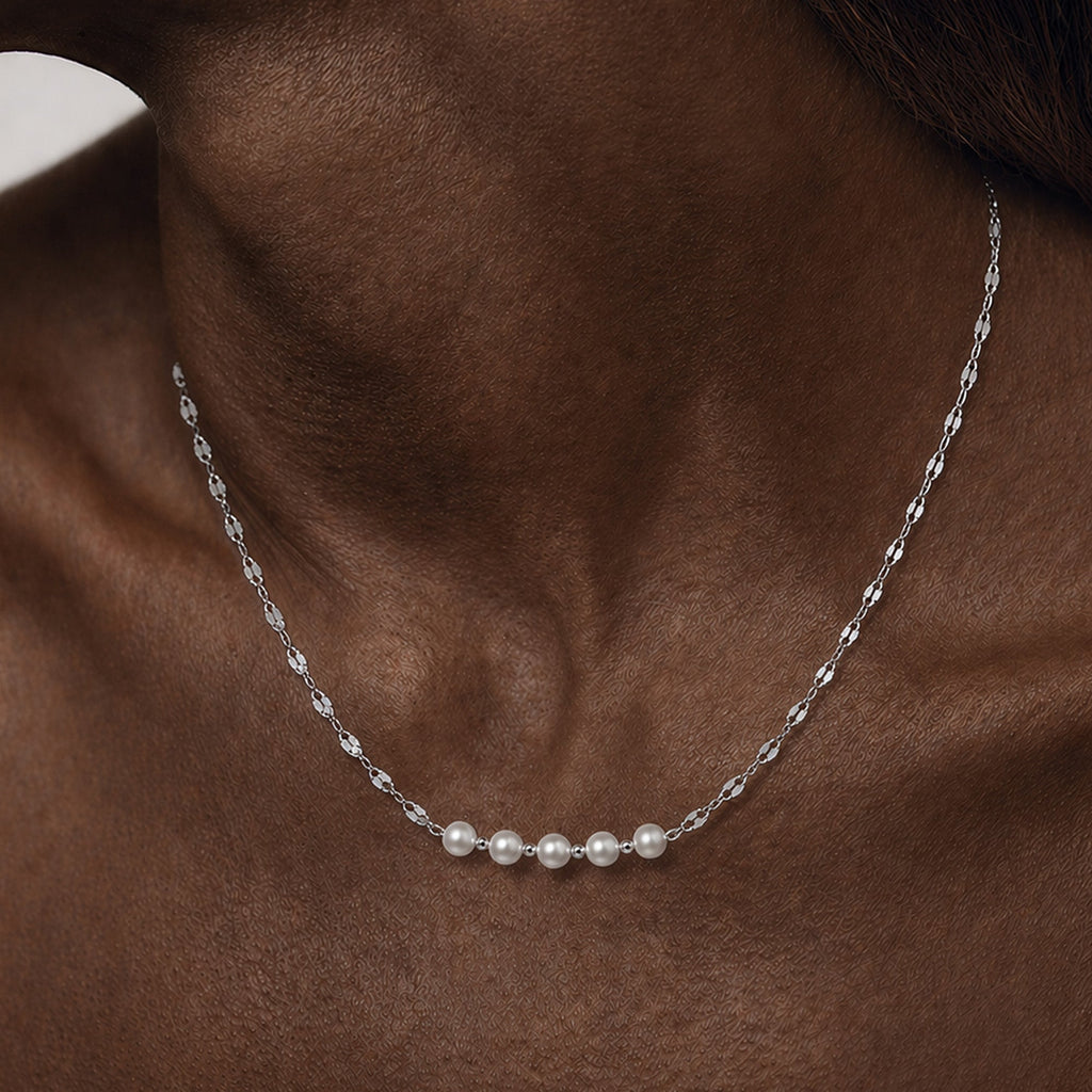 Five-Pearl S999 Silver Station Necklace