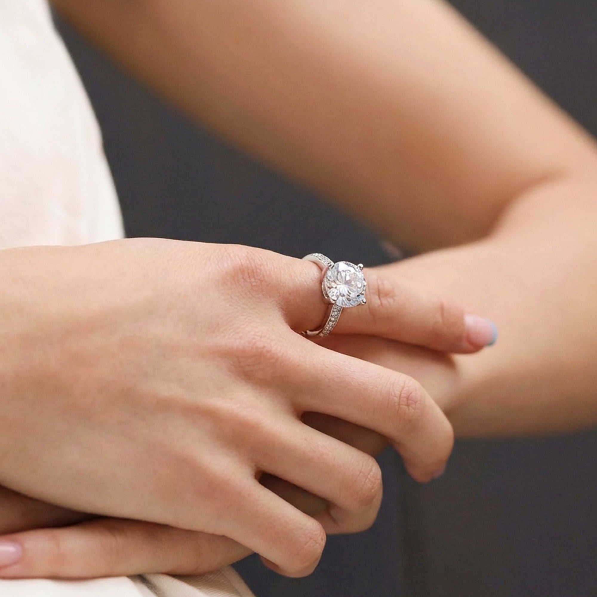 Silver-Tone Round Zircon Pavé Ring