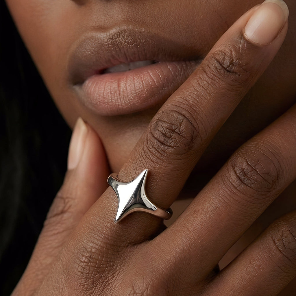 Sculptural Star S999 Adjustable Silver Ring