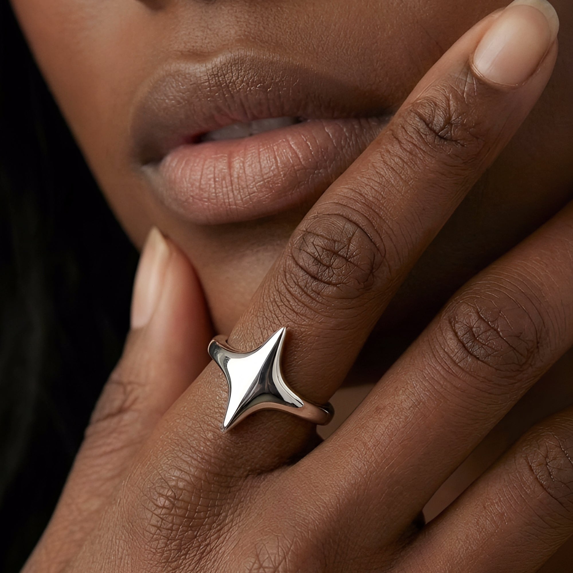 Sculptural Star S999 Adjustable Silver Ring