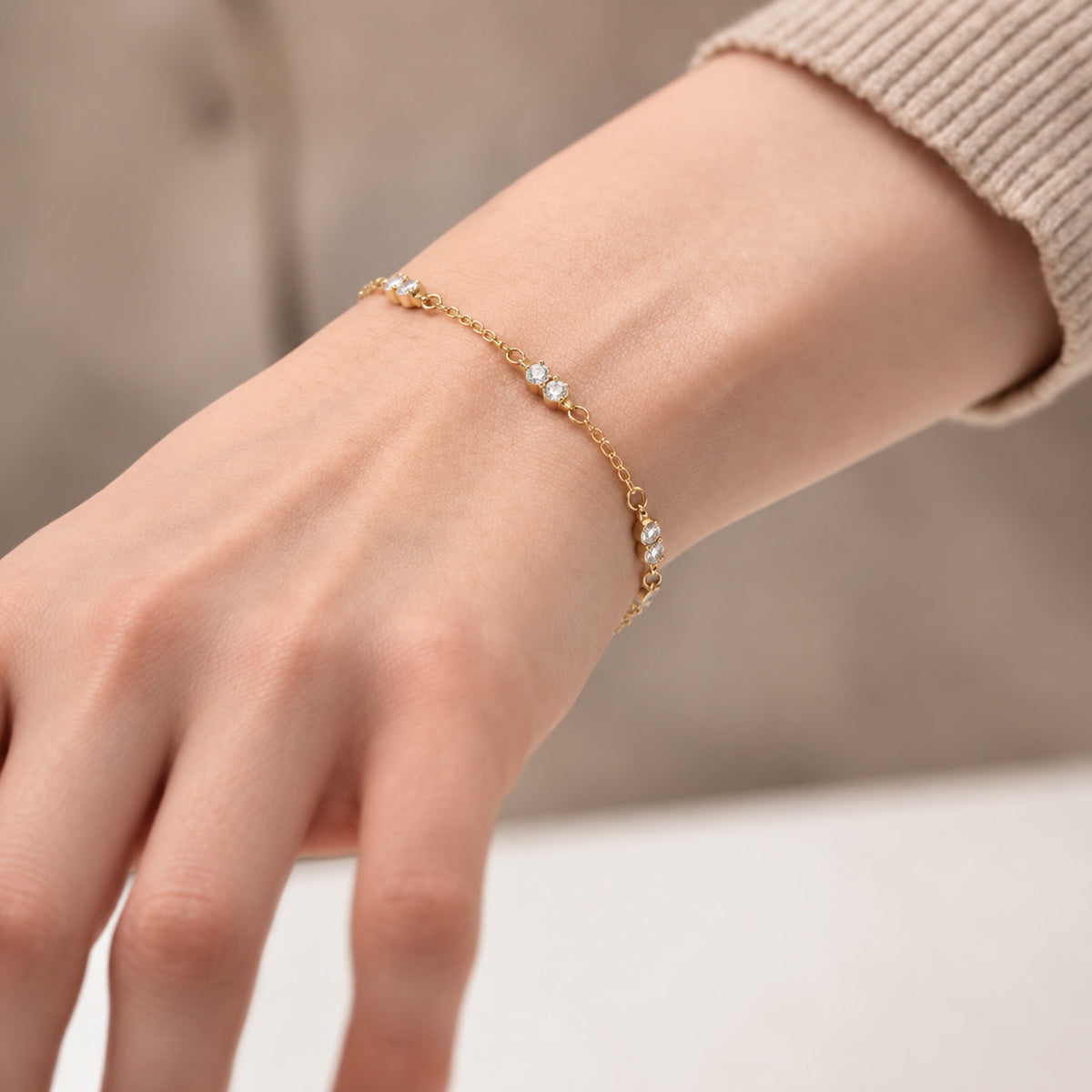 Gold-Tone Sterling Silver Twin CZ Station Bracelet