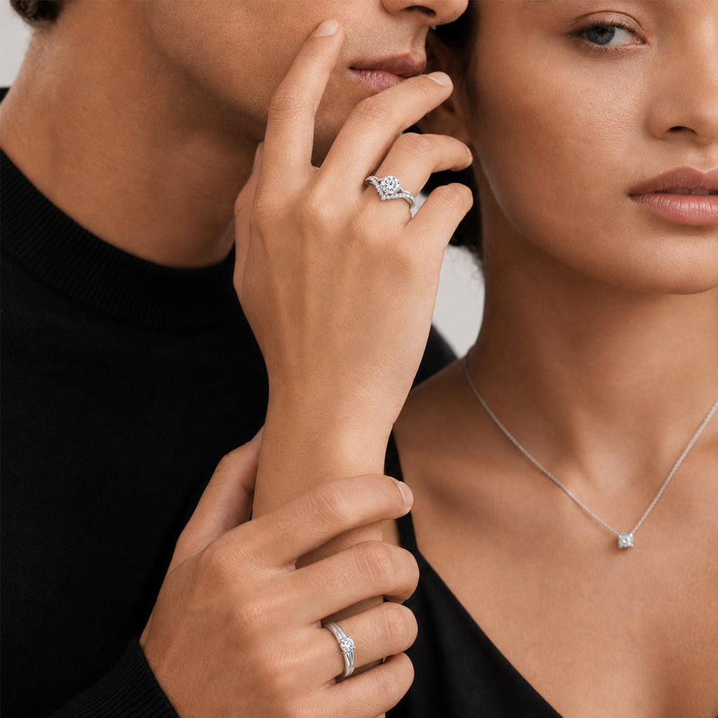 Adjustable S925 Silver Zircon Couple Ring Set