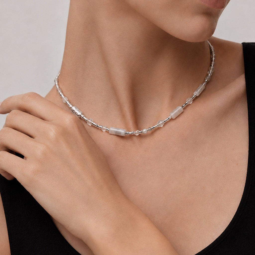 Silver-Tone Glass Crystal Beaded Necklace