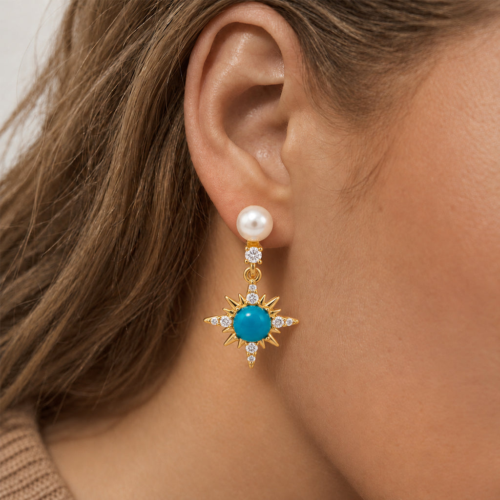 Pearl Blue Starburst Drop Earrings