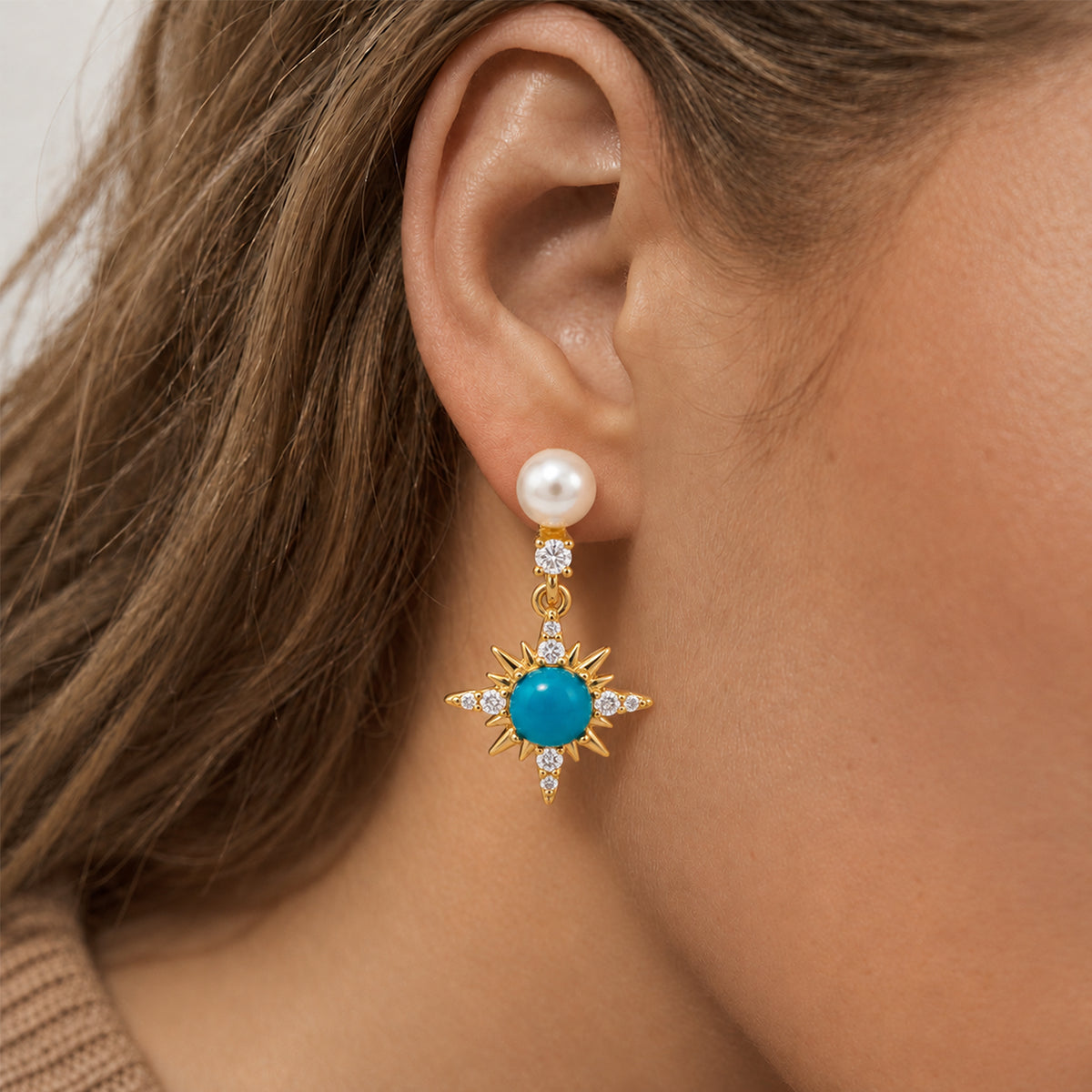 Pearl Blue Starburst Drop Earrings