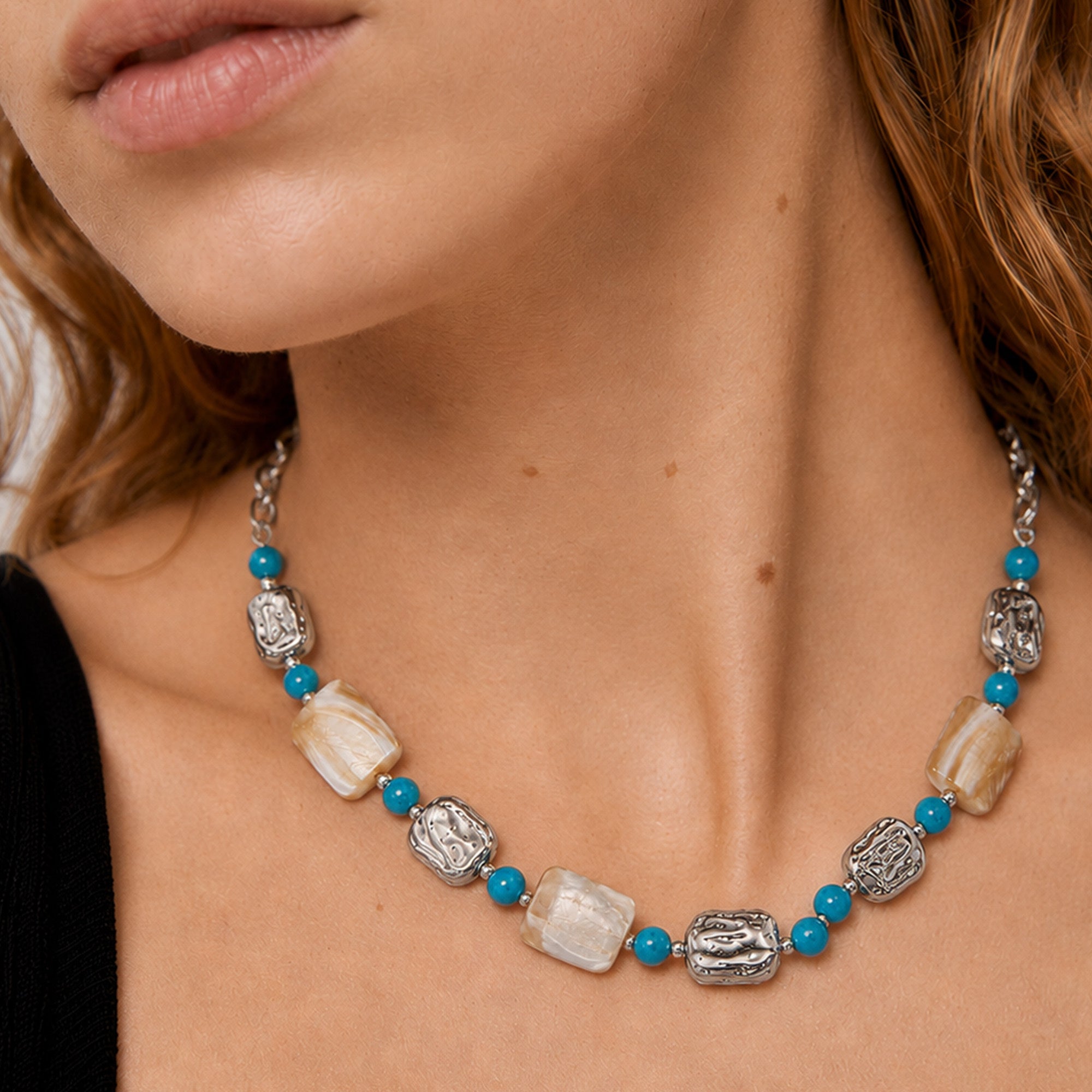 Tiger's Eye White Shell Bead Necklace