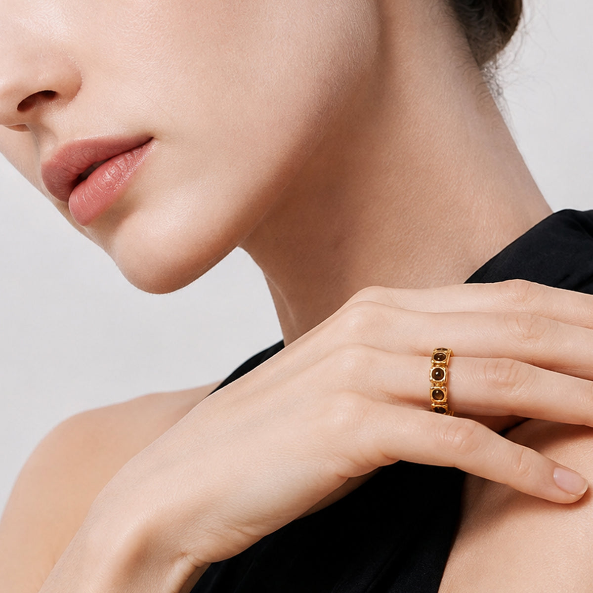 Natural Tiger's Eye Adjustable 18K Gold-Plated Copper Ring