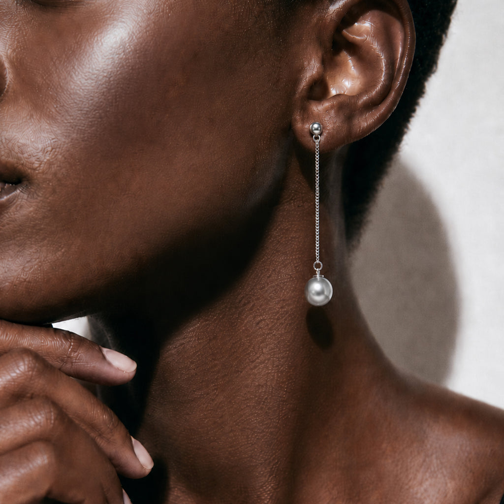 Sterling Silver Chain Pearl Drop Earrings