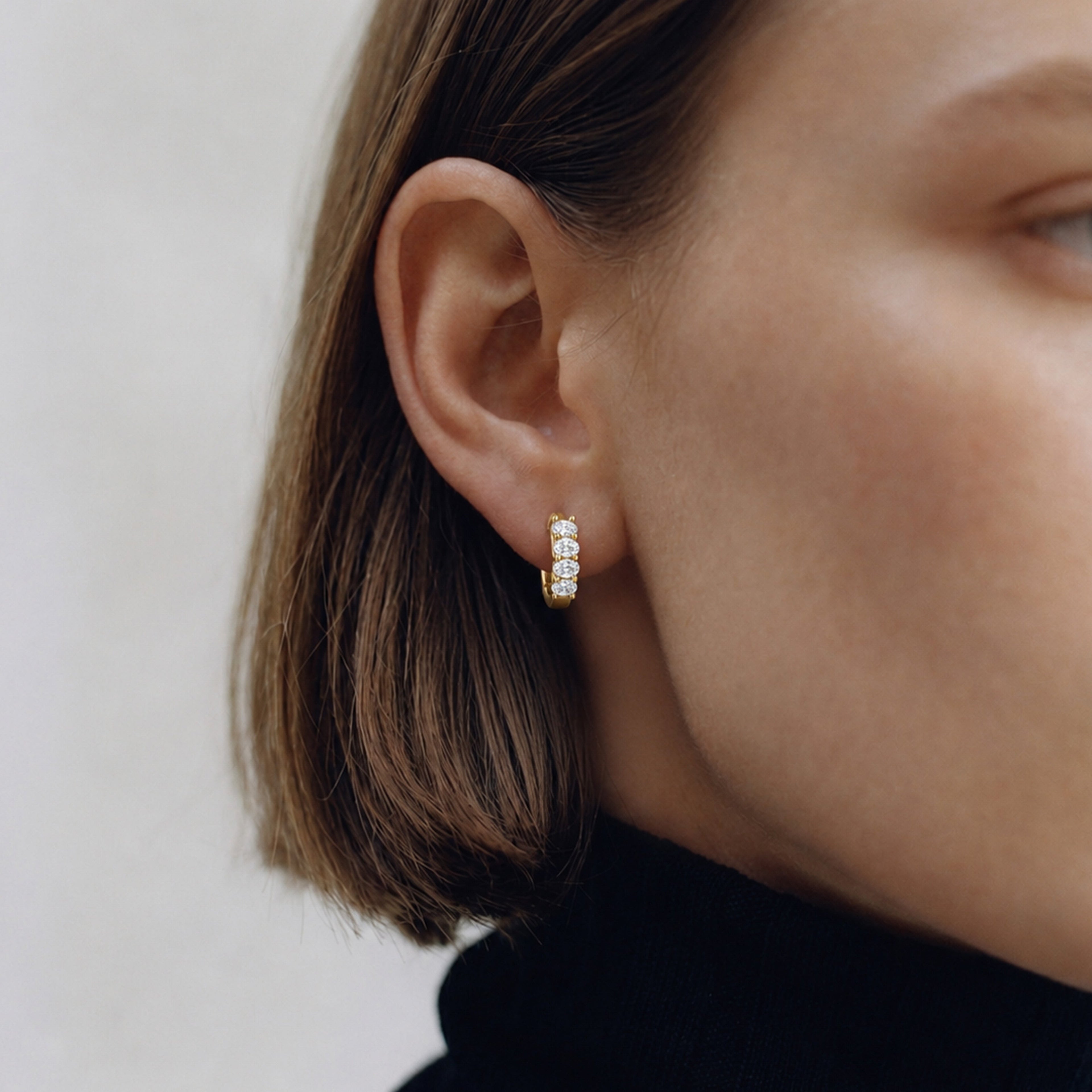 Oval CZ Sterling Silver Huggie Hoops
