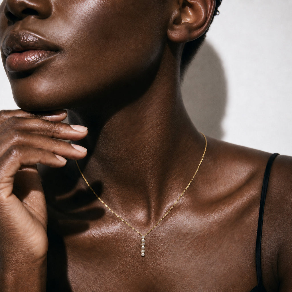 Sterling Silver Linear Stone Bar Necklace