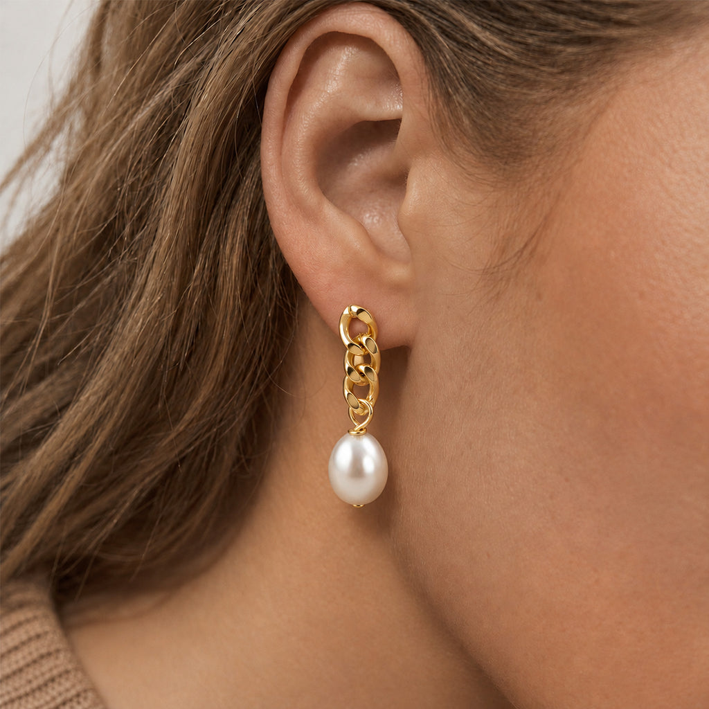 Chunky Chain Pearl Drop Earrings