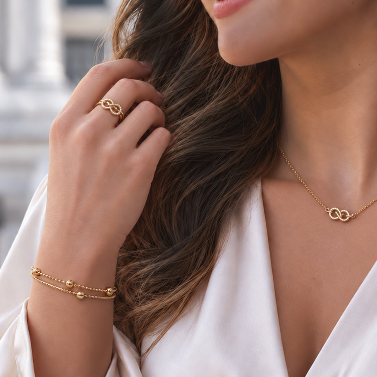 18K Gold-Plated S925 Double-Chain Bead Bracelet