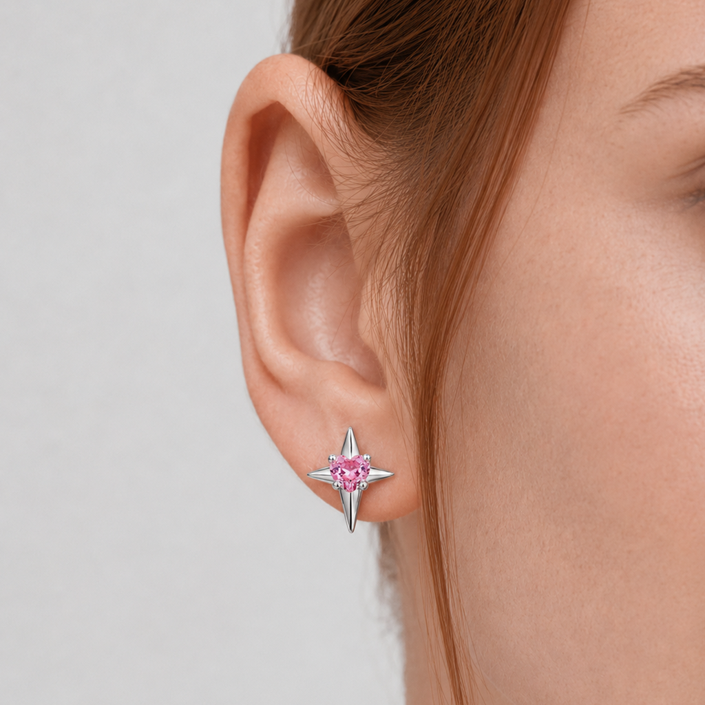 Pink Heart Starburst Zircon Stud Earrings