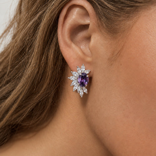 18K Gold-Plated Purple Zircon Cluster Stud Earrings