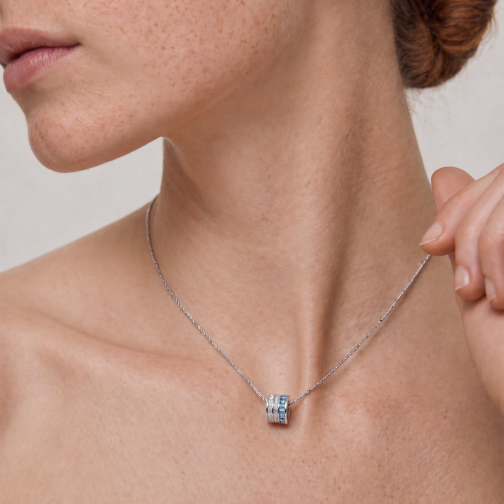 Silver-Tone Blue Crystal Barrel Pendant Necklace