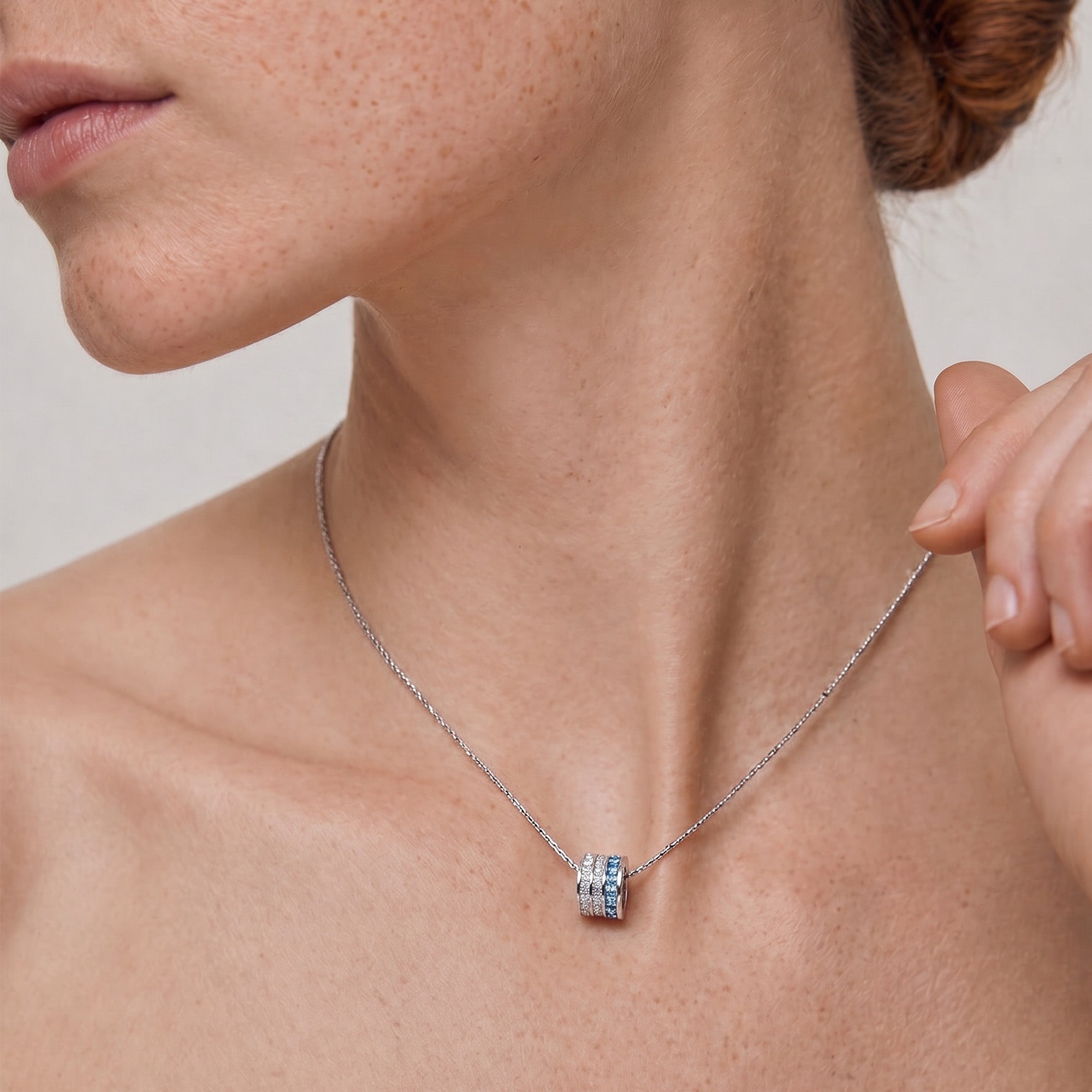 Silver-Tone Blue Crystal Barrel Pendant Necklace