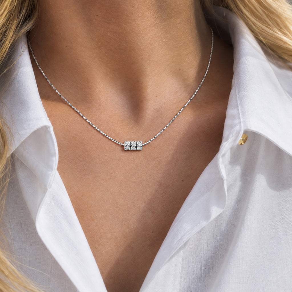Textured Triple Bead Sterling Silver Necklace