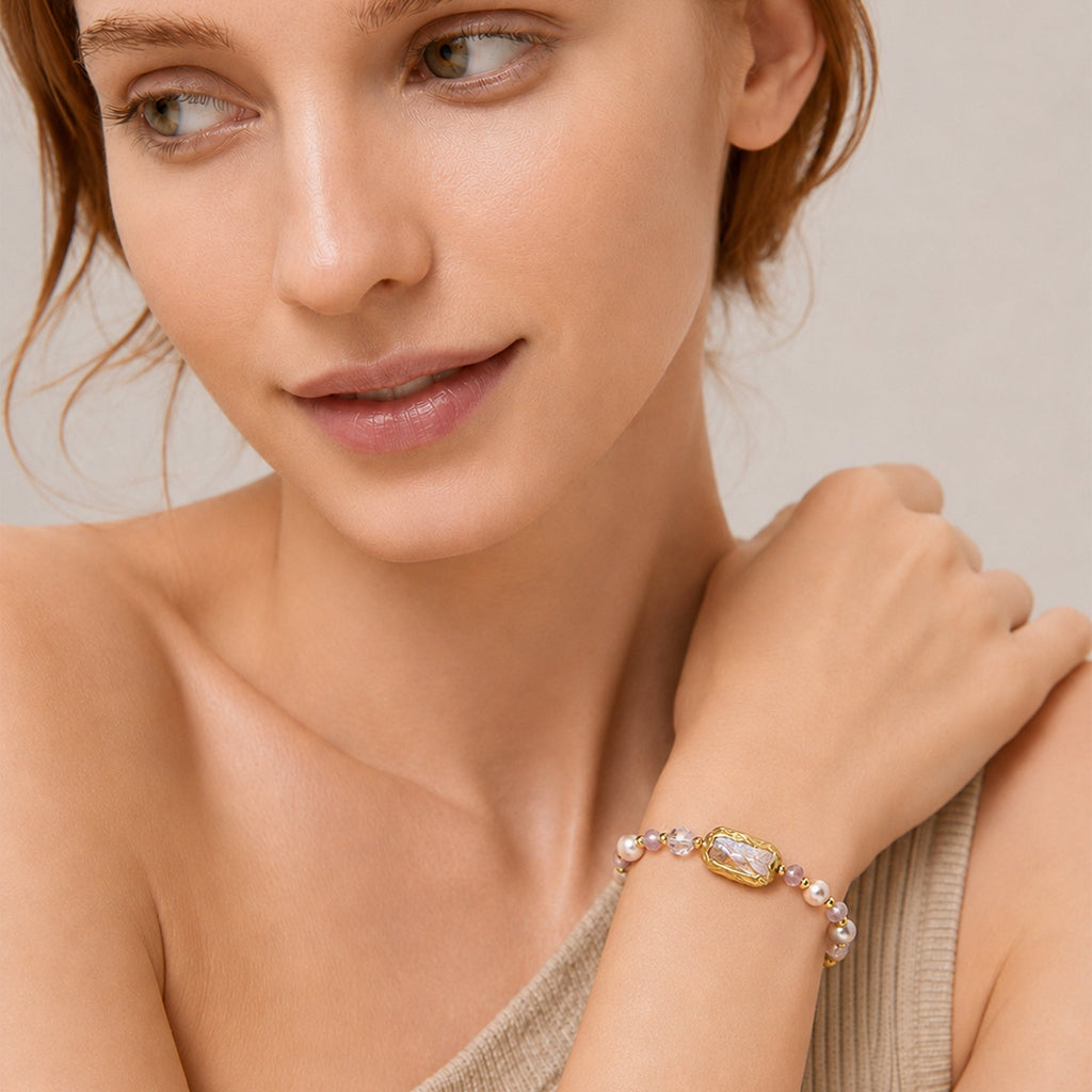 Gold-Plated Freshwater Pearl Crystal Bracelet