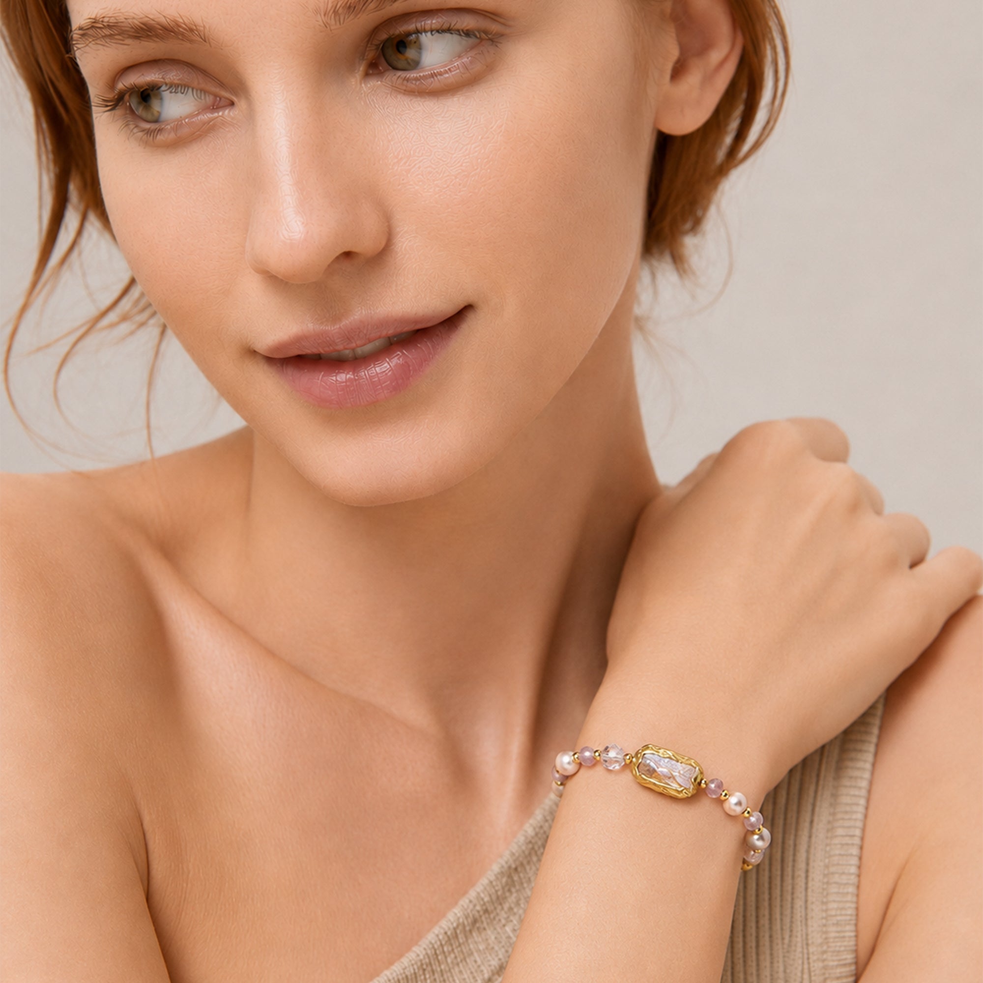 Gold-Plated Freshwater Pearl Crystal Bracelet