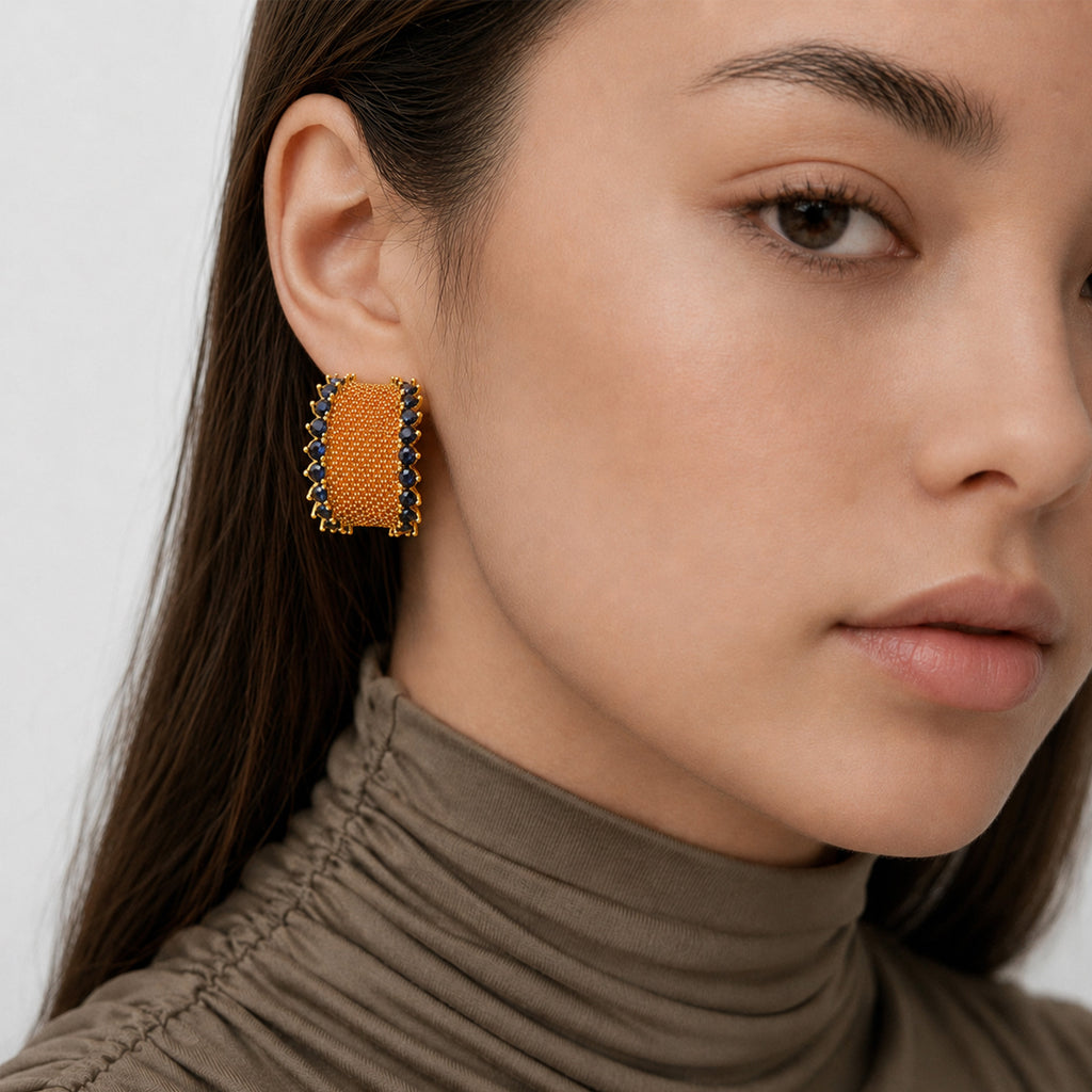 Blue CZ Textured Statement Hoops