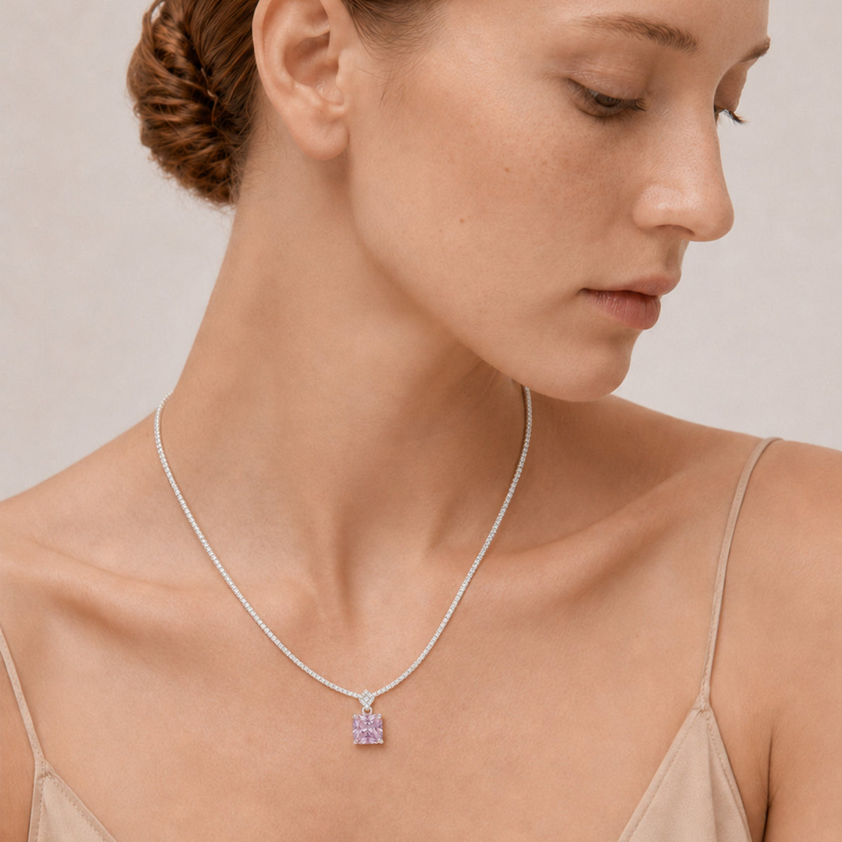 Pink Square-Cut Pendant Necklace