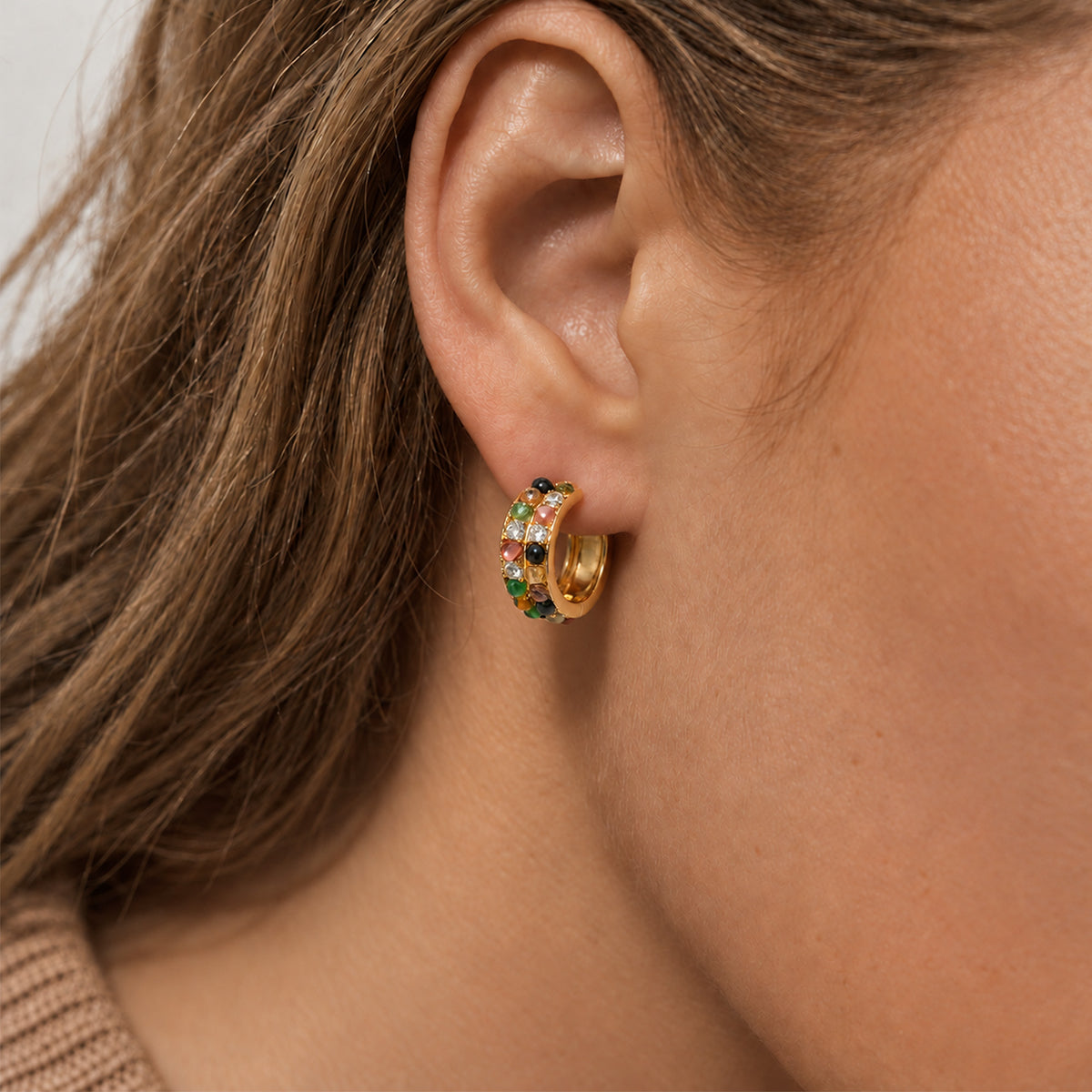 18K Gold-Plated Multicolor Zircon Hoop Earrings
