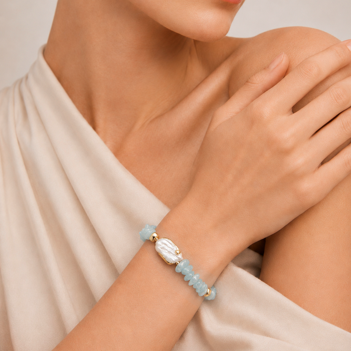 Gold-Plated Natural Stone Baroque Pearl Bracelet