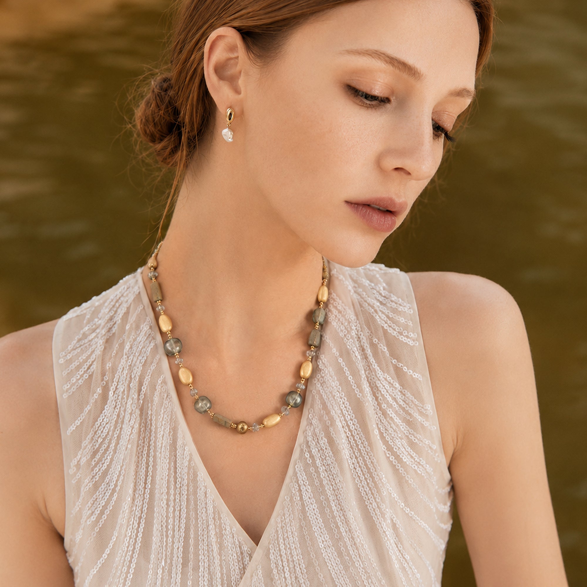Freshwater Pearl Natural Stone Beaded Necklace
