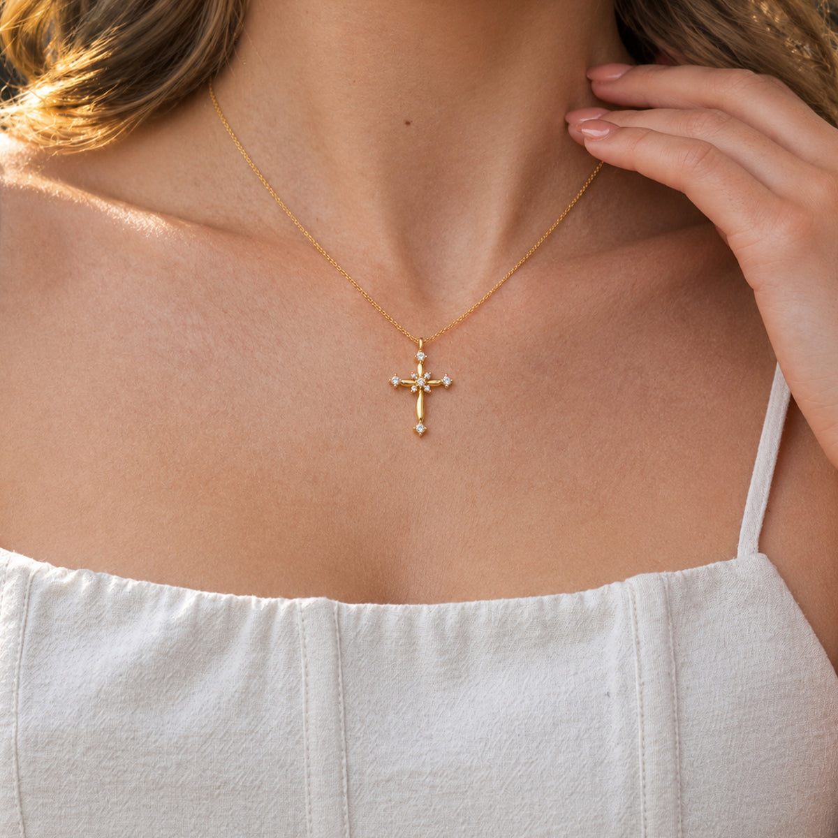 Gold-Plated S925 Crystal Cross Necklace